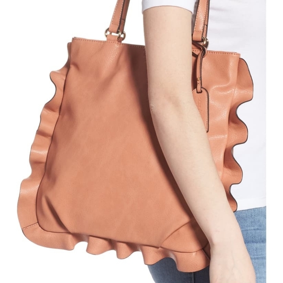 Sole Society Handbags - Sole Society Arwen Ruffle Trim Faux Leather Tote